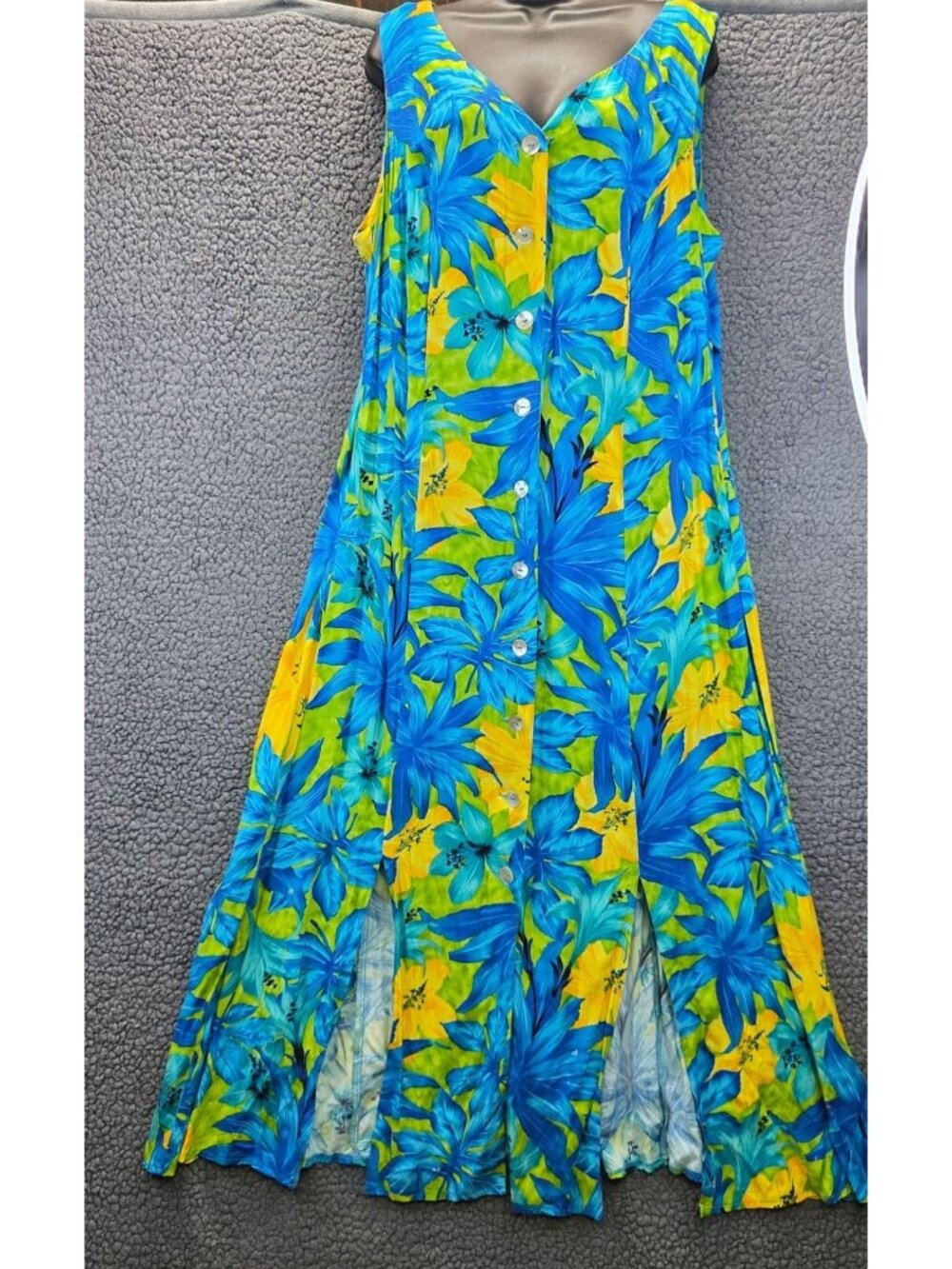 Scarlett Floral Tropical Island Maxi Dress 20 Blue Yellow Vacation Resort Summer